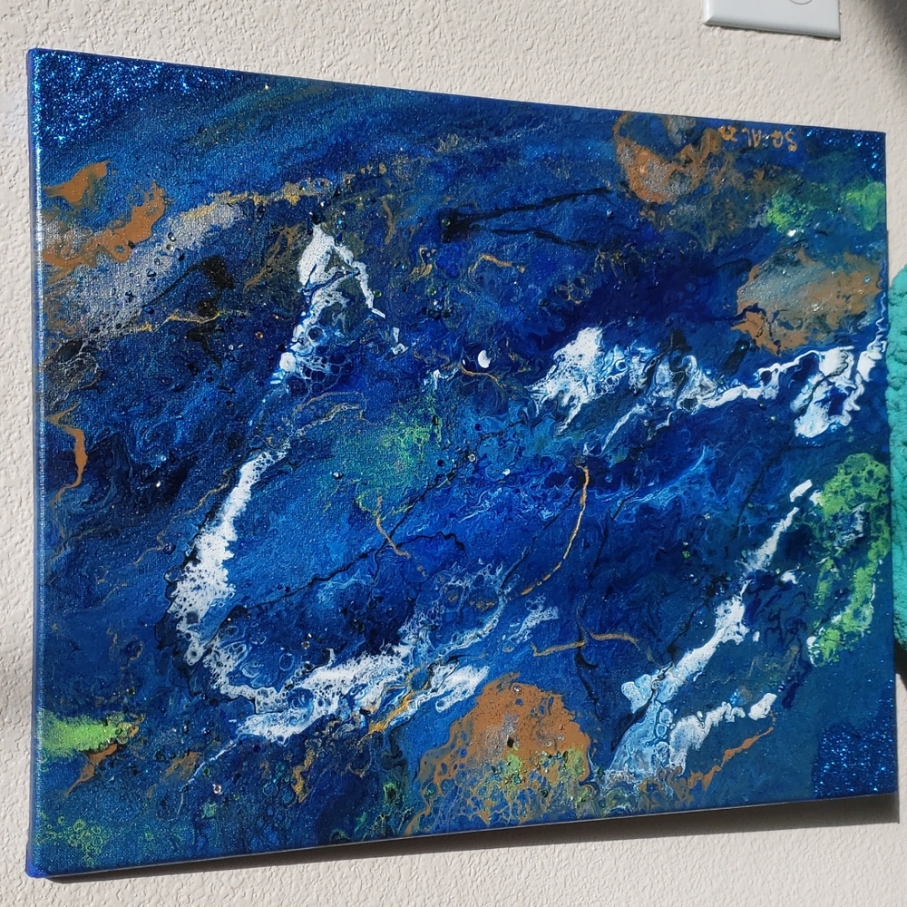 Shango's Pour painting  16x20x1 Blue